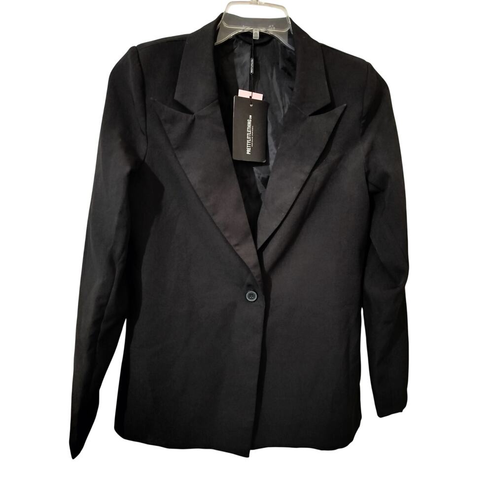 5947)Pretty Little Thing Black Single Button Office Business Casual Blazer US 6P